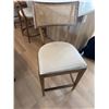 Image 2 : Wood and Cane Bar Stool With Upholstered Seat