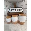 Image 1 : 3 Ceramic and Wood Kitchen Canisters