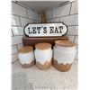 Image 2 : 3 Ceramic and Wood Kitchen Canisters