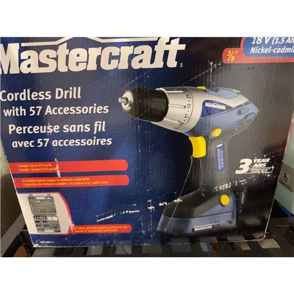 Mastercraft 18V Cordless Drill with 57 Accessories and Case
