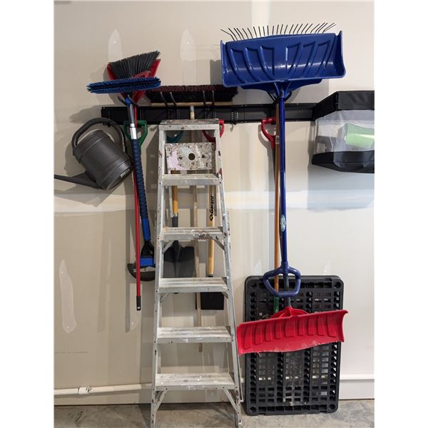 Garage Cleaning and Snow Tools with Step Ladder