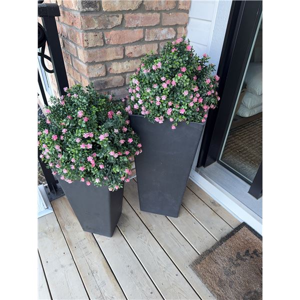 Tall Black Planters with Artificial Pink Flowers