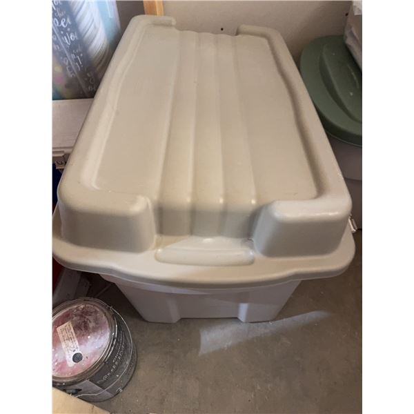 Plastic Storage Tote With Miscellaneous Contents