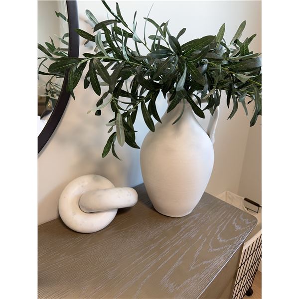 White Ceramic Jug Vase and Marble Knot Decor