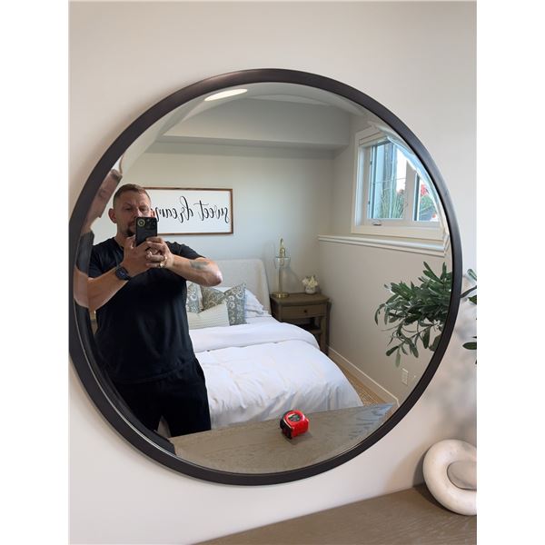 Round Wall Mirror with Black Metal Frame, 36-Inch Diameter