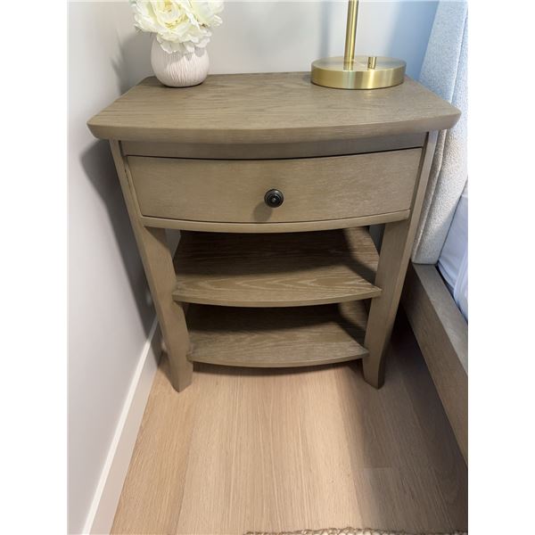 Wood Nightstand With Drawer and Curved Shelves