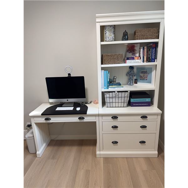 White Desk and Bookshelf Set With Drawers and Decorations