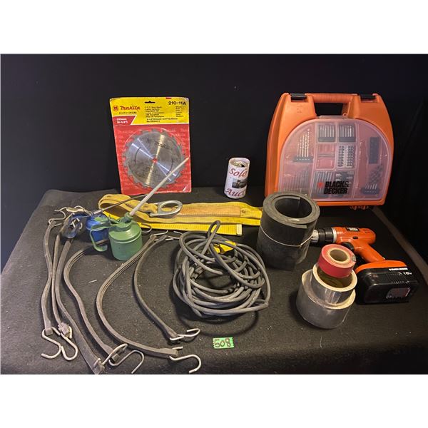 Cordless Black & Decker drill, drill bit set and more