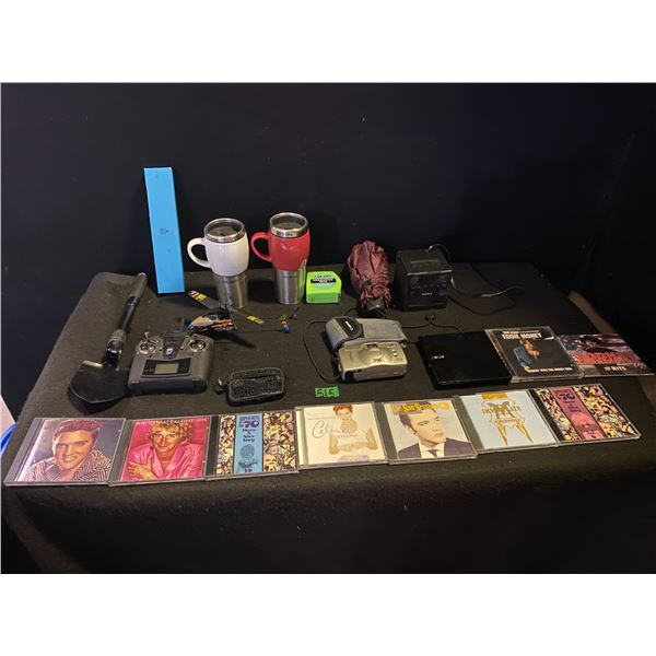 Assorted CD's, camera, coffe mugs, RC and more