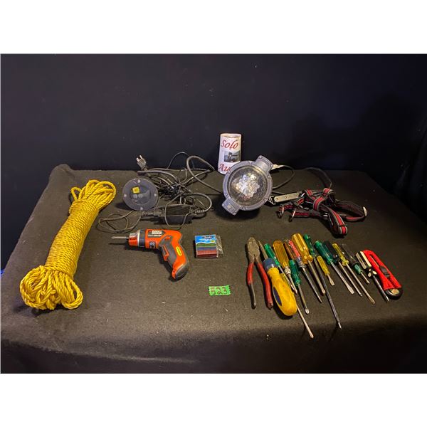 Large lot of hand tools, battery operated screw driver and more