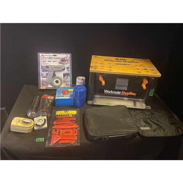 Workmate Shopbox, utility knife set, flashlights and more