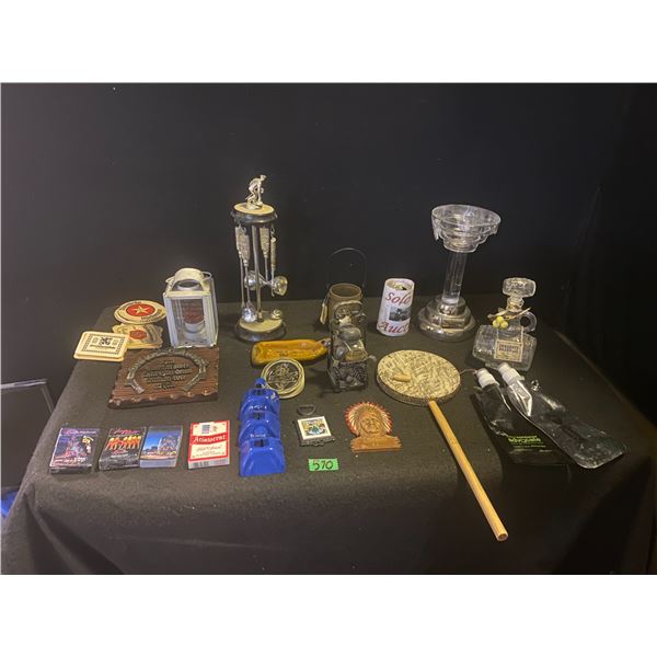 Assorted lot including bar tools, coasters, playing cards and more