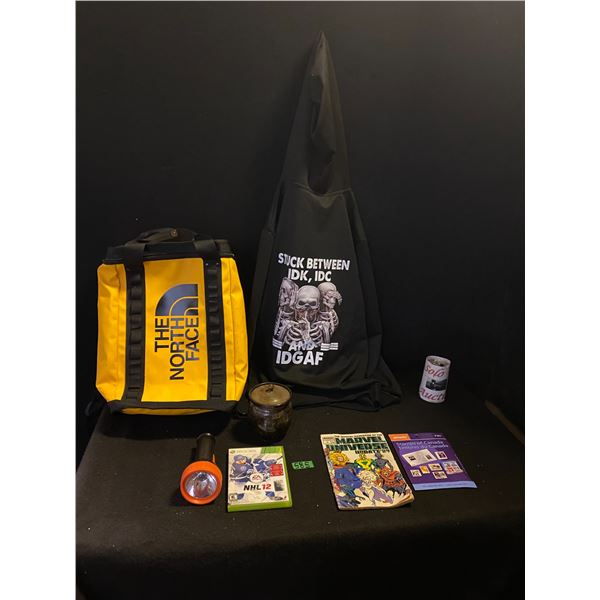 Carrying bags, flash light, fishing reel and more