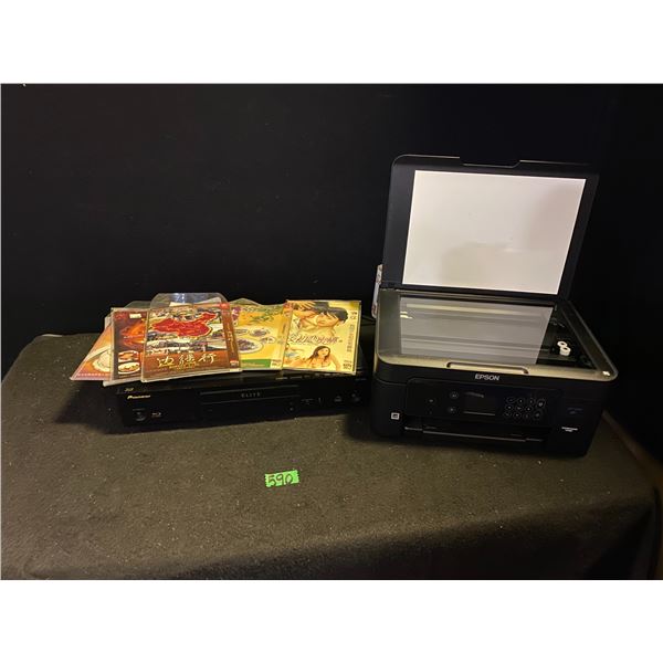 Epson scanner/printer, Pioneer CD player and Korean movie/DVDs