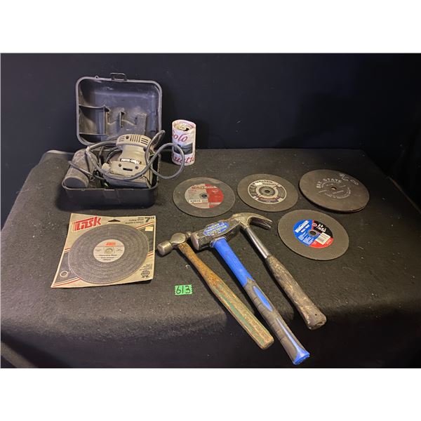 Porter Cable finishing sander with carrying case and assorted hand tool items
