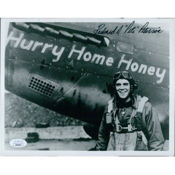 WWII Fighter Pilot Richard A. Pete Peterson Signed 8x10 Photo JSA Authenticated