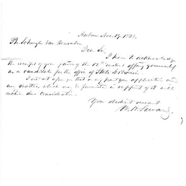 William H. Seward Signed Civil War Letter