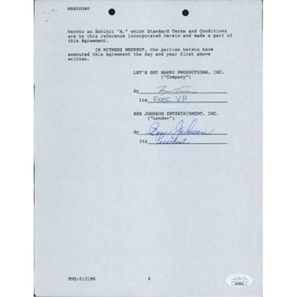 The Wild Bunch Ben Johnson Signed Typed Artist Loanout Agreement Contract JSA Authenticated