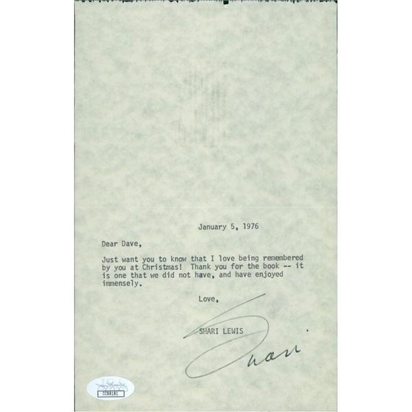 Lamb Chop Shari Lewis Signed 5.5x8.5 Typed Personal Note To David Tebet JSA Authenticated