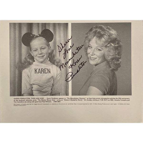 Mouseketeer Karen Pendleton signed photo