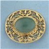 Image 1 : Vintage Designer Jade Filigree Pendant or Pin in 14K Yellow Gold