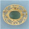 Image 2 : Vintage Designer Jade Filigree Pendant or Pin in 14K Yellow Gold
