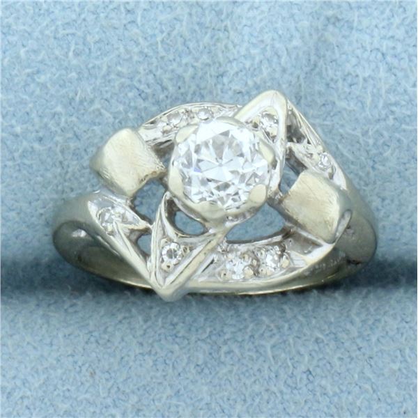 Antique Old European Cut Diamond Ring in 14k White Gold