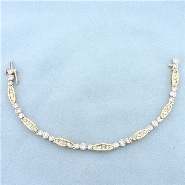 Two Tone Diamond Tennis Bracelet in 14K Yellow and White Gold