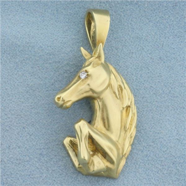 Designer Maurice Katz Diamond Horse Pendant in 14K Yellow Gold
