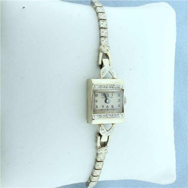 Vintage Ladies Hampden Diamond Watch in Solid 14K White Gold