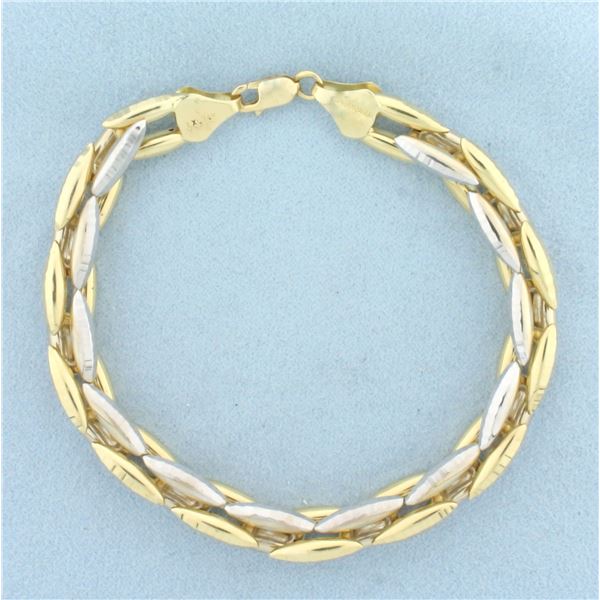 Two Tone Diamond Cut Desinger Link Sparkle Bracelet in 14K Yellow and White Gold