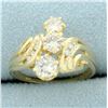 Image 1 : Designer Three Stone Diamond Wedding or Anniversary Ring in 14K Yellow Gold