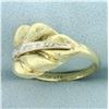 Image 2 : Diamond Leaf Ring in 14K Yellow and White Gold