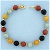 Image 1 : Multicolor Jade Ball Bead Bracelet in 14k Yellow Gold