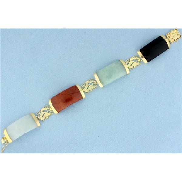 Multicolor Jade Dragon Bracelet in 14k Yellow Gold