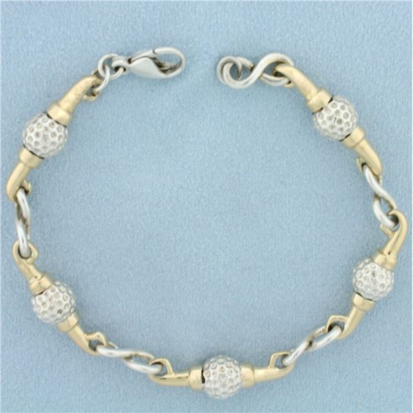 Golf Ball Link Bracelet in 14K Yellow Gold and Sterling Silver