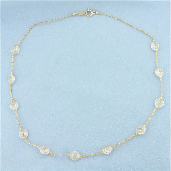 Italian CZ Disco Ball Station Necklace in 14k Yellow Gold
