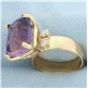 Image 2 : 12ct Amethyst and Diamond Statement Ring in 14k Yellow Gold
