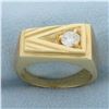 Image 1 : Mens Solitaire Diamond Statement Ring in 14k Yellow Gold