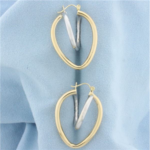 Abstract Heart Hoop Earrings in 14k White and Yellow Gold