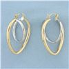 Image 2 : Abstract Heart Hoop Earrings in 14k White and Yellow Gold