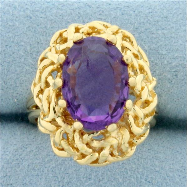 Vintage 5ct Amethyst Solitaire Ring in 14k Yellow Gold