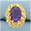 Image 1 : Vintage 5ct Amethyst Solitaire Ring in 14k Yellow Gold