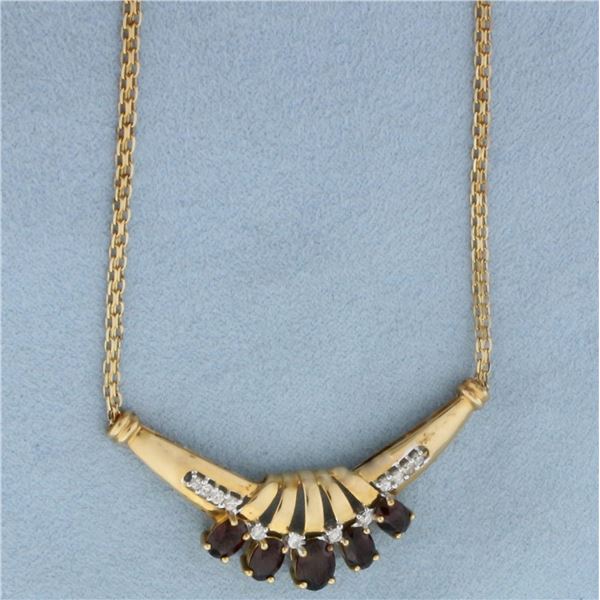 Vintage Garnet and Diamond Necklace in 14k Yellow Gold