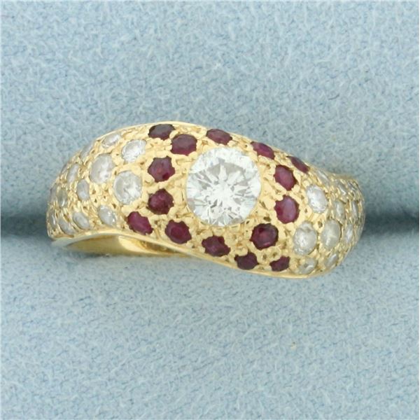 Flush Set Ruby and Diamond Ring in 14k Yellow Gold