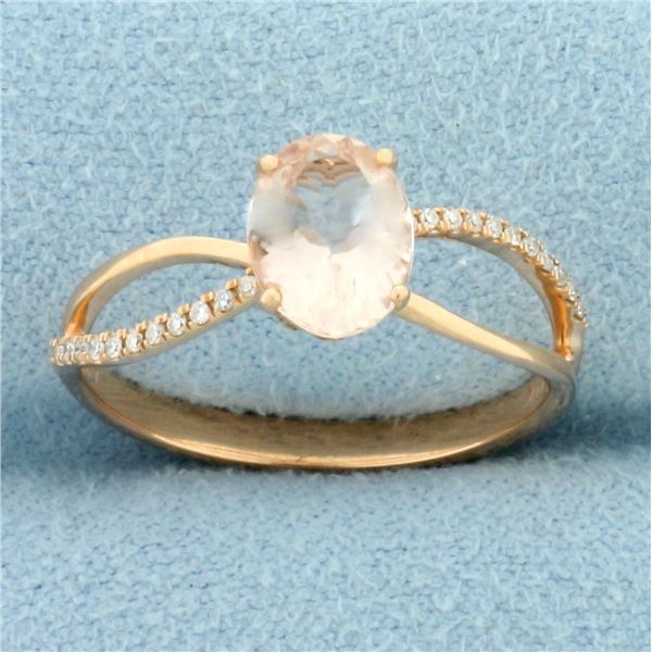 Designer Morganite and Diamond Ring in 14k Rose Gold