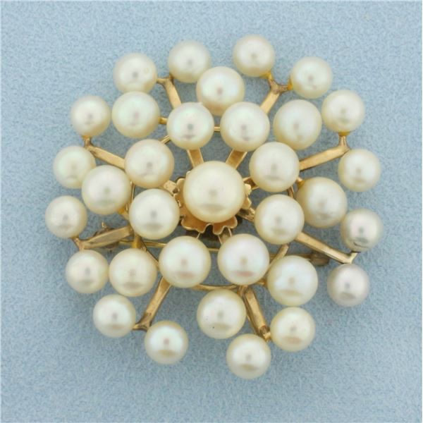 Ming's Designer Cultured Akoya Pearl Pendant or Brooch in 14k Yellow Gold