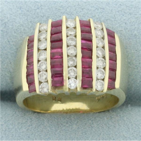 Diamond and Ruby Channel Set Statement Ring in 14k Yellow Gold