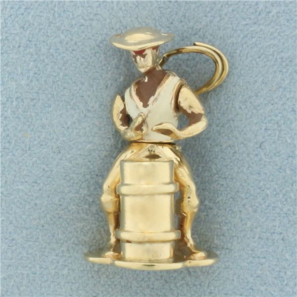 Vintage Mechanical Steel Drummer Charm in 14k Yellow Gold