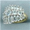 Image 2 : Aquamarine 3 Row Statement Ring in 14k Yellow Gold